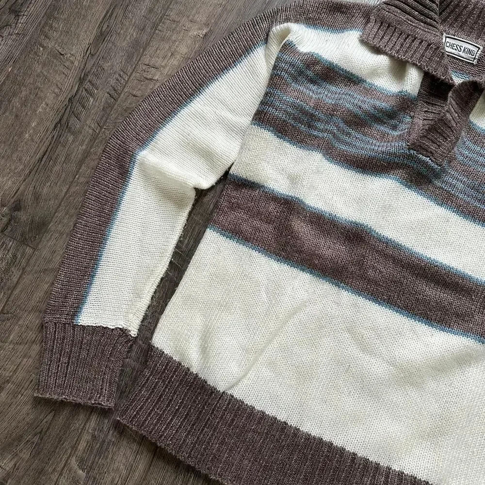 Vintage 70s Striped Collar Rugby Preppy Knit Sweater Longsleeve Pullover - Picture 5 of 7